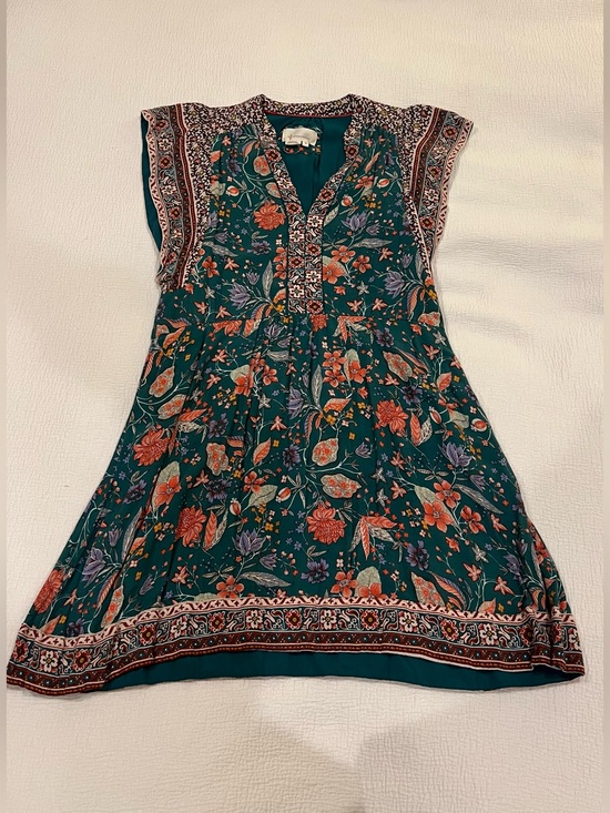 Anthropologie Dresses & Skirts - Anthropologie Teal Floral-Trim Blouse Sleeveless Women's Dress size XS